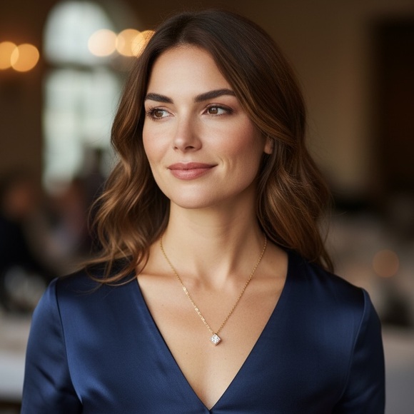 Floating Crystal Gold Dainty Necklace (NWT) - Picture 1 of 10